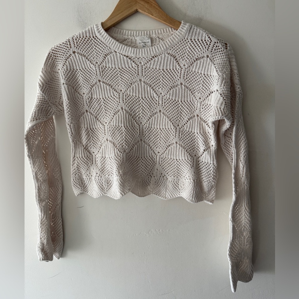 Abercrombie & Fitch Kids Cream Pointelle Knit Sweater Scalloped Hem‎